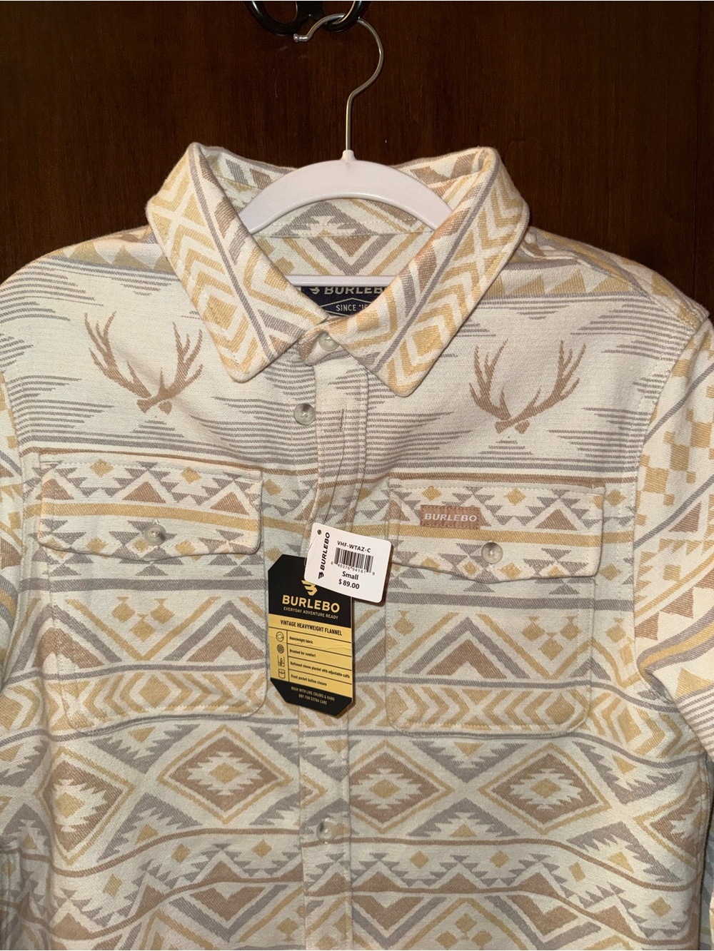 BURLEBO NWT “Vintage Heavyweight Flannel” Shirt/Jacket - Cream & Beige Aztec